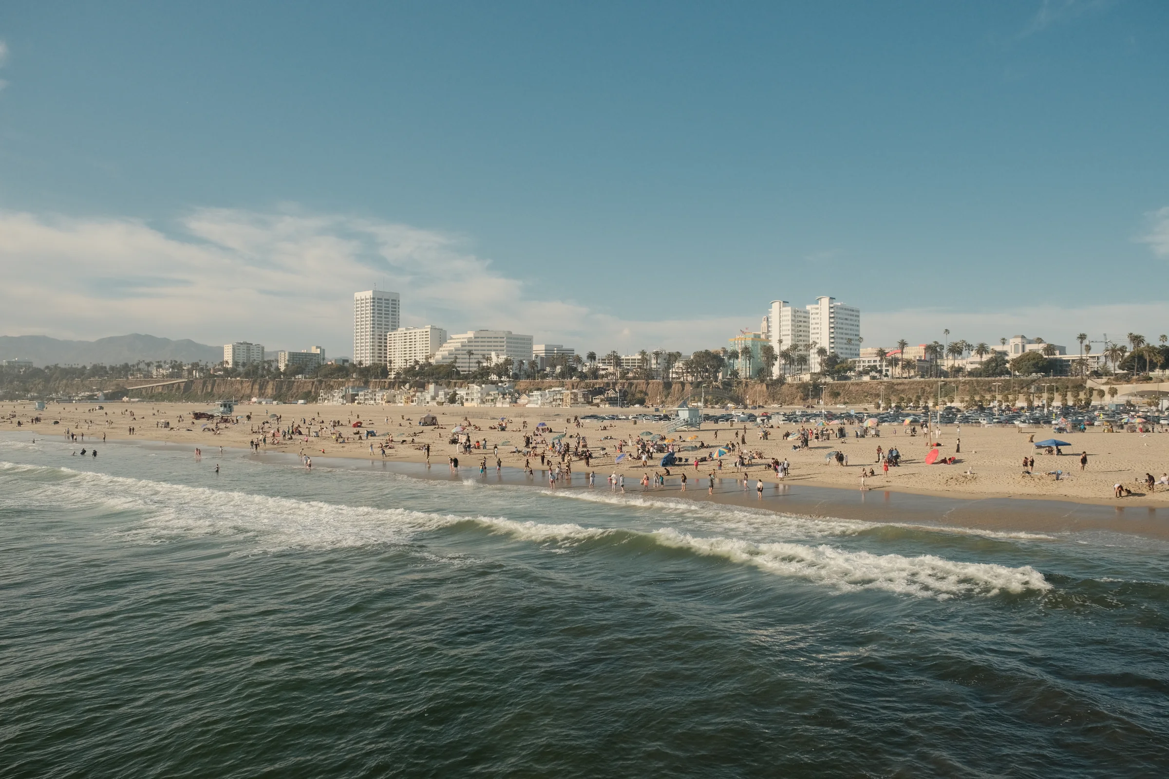 Santa Monica shoreline in soft afternoon light